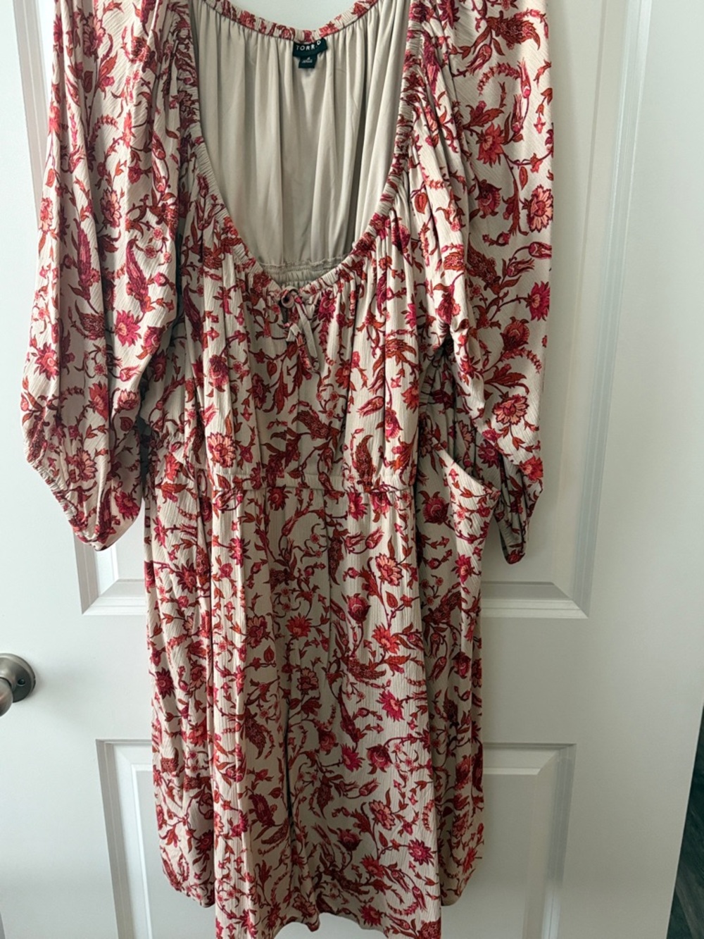 Torrid Cream Midi Dress with Red Floral Print